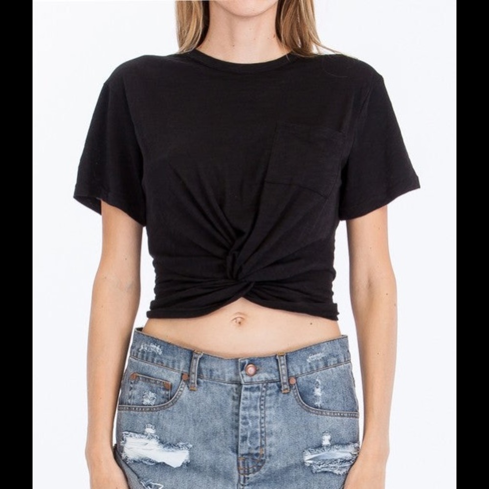 Olivaceous Black Knotted Crop Top